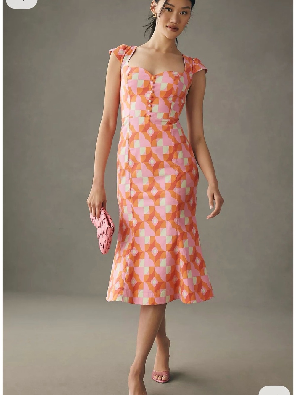 Anthropologie Pink & Orange Geometric Midi Dress